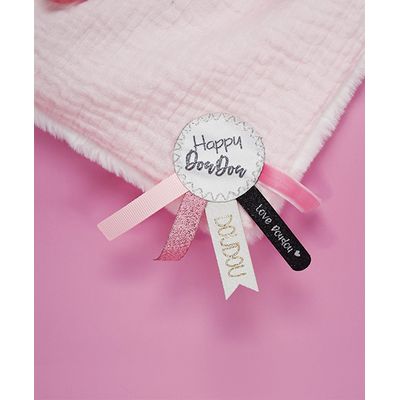 Doudou Dárková sada růžová - králíček s čtvercovou dečkou 25 cm
