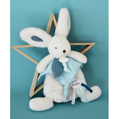 Doudou Dárková sada - Plyšový králíček s muchláčkem 25 cm modrá