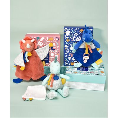 Doudou Dárková sada -  Plyšový dinosaurus s dečkou 25 cm zelený