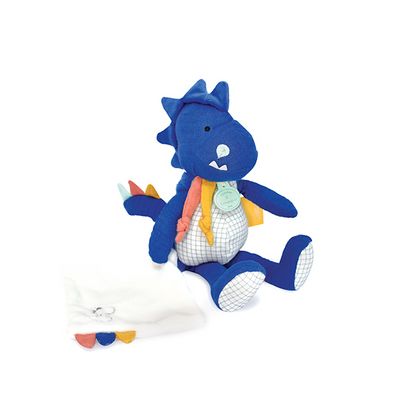 Doudou Dárková sada - Plyšový dinosaurus s dečkou 25 cm modrý
