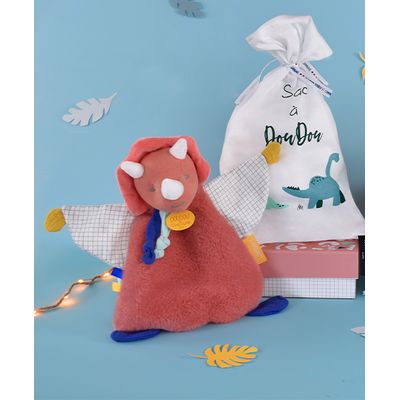 Doudou Dárková sada - Plyšový muchláček dinosaurus oranžový 25 cm
