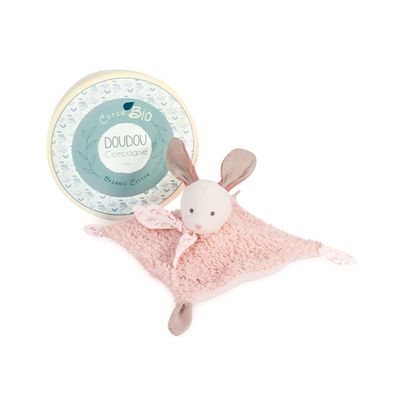 Doudou Dárková sada - Plyšový králíček s růžovou dečkou z  BIO bavlny 25 cm