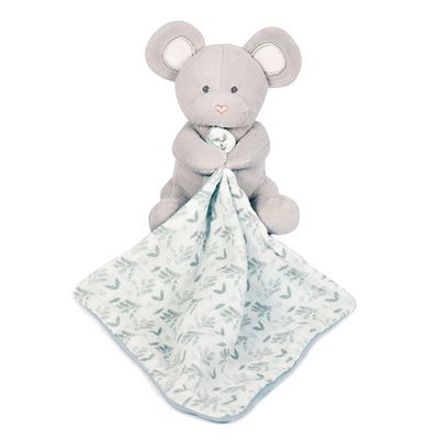 Doudou Dárková sada - Plyšová myška s dečkou z  BIO bavlny 15 cm zeleno-bílá