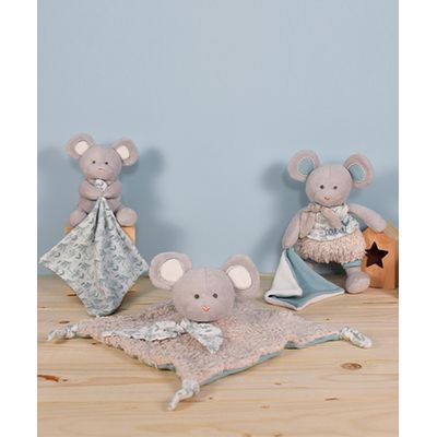 Doudou Dárková sada -  Plyšová myška s dečkou z  BIO bavlny 22 cm