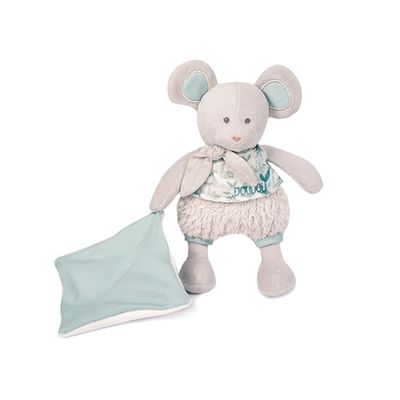 Doudou Dárková sada -  Plyšová myška s dečkou z  BIO bavlny 22 cm