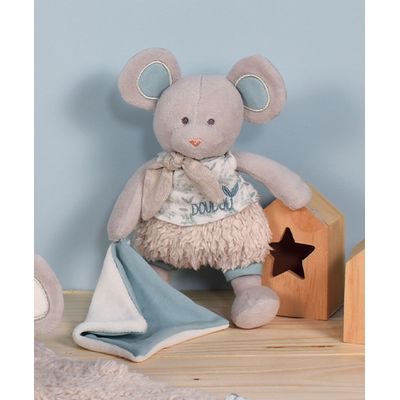 Doudou Dárková sada -  Plyšová myška s dečkou z  BIO bavlny 22 cm
