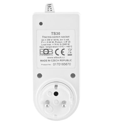 ELEKTROBOCK teplotně spínaná programovatelná zásuvka TS30