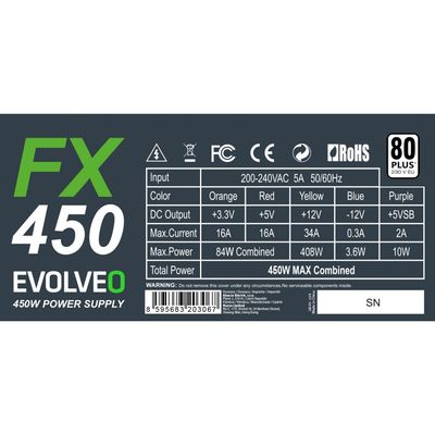 EVOLVEO FX 450, 450W/ATX/80PLUS 230V EU/Bulk