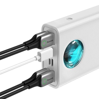 Baseus Amblight powerbanka s digitálním displejem QC 30000mAh Overseas Edition + kabel Type-C/Type-C 65W 1m, bílá