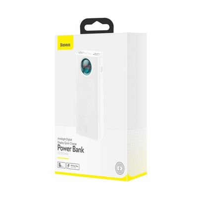 Baseus Amblight powerbanka s digitálním displejem QC 30000mAh Overseas Edition + kabel Type-C/Type-C 65W 1m, bílá