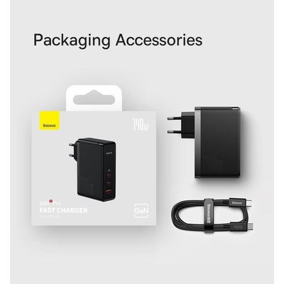 Baseus GaN5 Pro rychlonabíjecí adaptér 2x USB-C + USB-A 140W černá