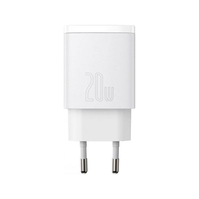 Baseus kompaktní rychlonabíjecí adaptér USB-A + Type-C 20W EU, bílá