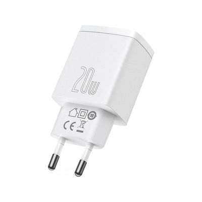 Baseus kompaktní rychlonabíjecí adaptér USB-A + Type-C 20W EU, bílá