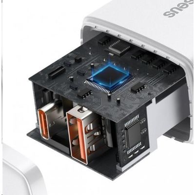 Baseus kompaktní rychlonabíjecí adaptér USB-A + Type-C 20W EU, bílá