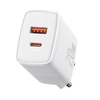 Baseus kompaktní rychlonabíjecí adaptér USB-A + Type-C 20W EU, bílá