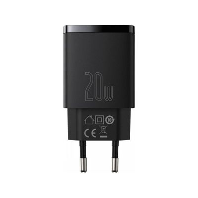 Baseus kompaktní rychlonabíjecí adaptér USB-A + Type-C 20W EU, černá