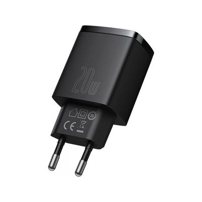 Baseus kompaktní rychlonabíjecí adaptér USB-A + Type-C 20W EU, černá