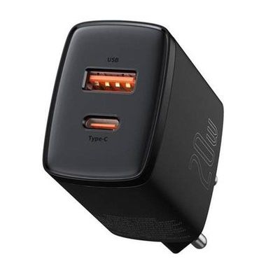 Baseus kompaktní rychlonabíjecí adaptér USB-A + Type-C 20W EU, černá