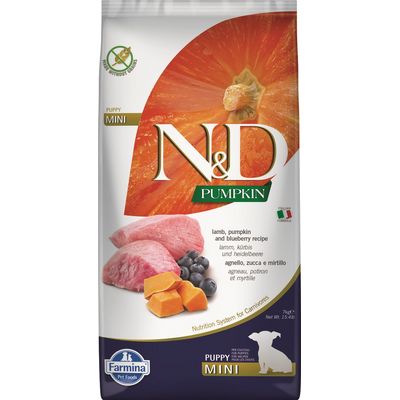 N&D PUMPKIN DOG Puppy Mini Lamb & Blueberry 7kg granule pro štěňata