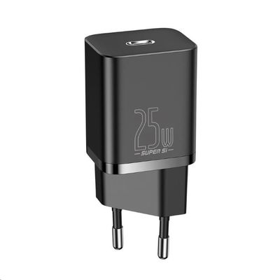 Baseus Super Si rychlonabíječka 1C 25W EU + kabel USB-C/USB-C 3A 1m černá