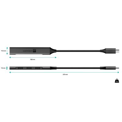 Connect IT USB-C hub, (1xUSB-A 3.0, 3xUSB-A 2.0), externí, antracitový