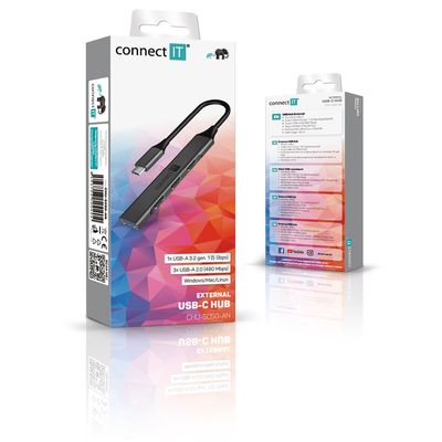Connect IT USB-C hub, (1xUSB-A 3.0, 3xUSB-A 2.0), externí, antracitový