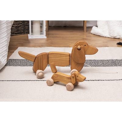 Bajo Dřevěný jezevčík tahací 40 cm natural