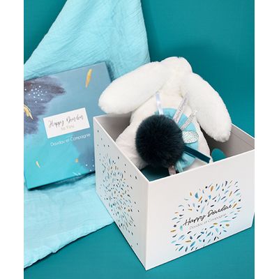 Doudou Dárková sada -  Plyšový králíček s tmavě modrou bambulkou 25 cm