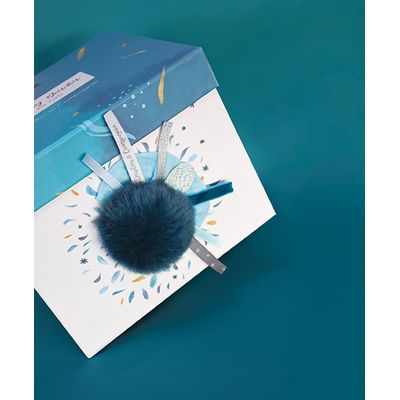 Doudou Dárková sada -  Plyšový králíček s tmavě modrou bambulkou 25 cm