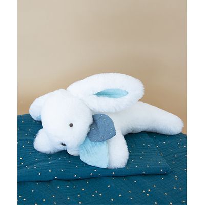 Doudou Dárková sada -  Plyšový králíček s tmavě modrou bambulkou 25 cm
