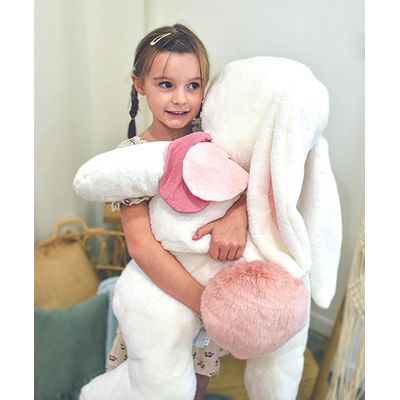 Doudou Plyšový králík s tmavě růžovou bambulkou 80 cm