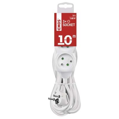 Prodlužovací kabel 10 m / 3 zásuvky / bílý / PVC / 1,5 mm2