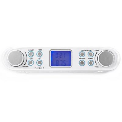 NEDIS kuchyňské rádio/ FM/ síťové napájení/ digitální/ 1,5 W/ budík/ výstup pro sluchátka/ bílo-stříbrné