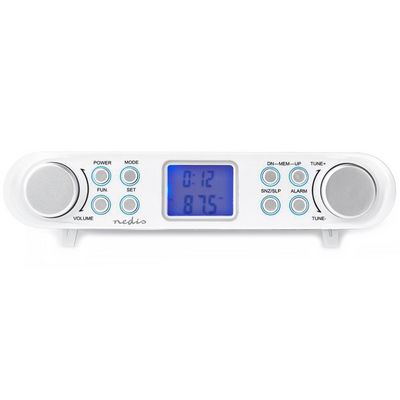 NEDIS kuchyňské rádio/ FM/ síťové napájení/ digitální/ 1,5 W/ budík/ výstup pro sluchátka/ bílo-stříbrné