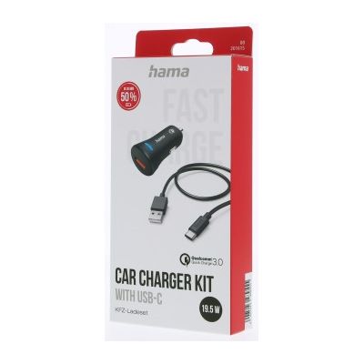 Hama set: rychlá USB nabíječka do vozidla QC 3.0 19,5 W + kabel USB A-C 1,5 m