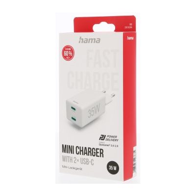 Hama rychlá USB nabíječka, 2x USB-C PD/QC, 35 W