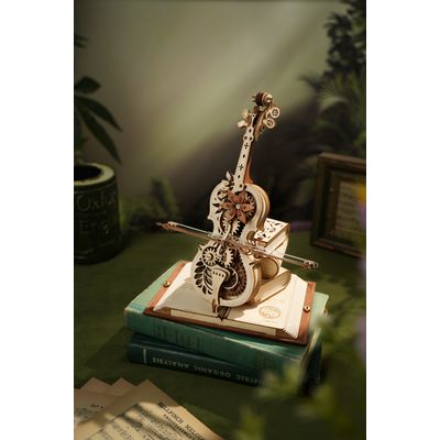 RoboTime 3D dřevěné mechanické puzzle Kouzelné violoncello (elektrický pohon)