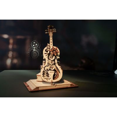 RoboTime 3D dřevěné mechanické puzzle Kouzelné violoncello (elektrický pohon)