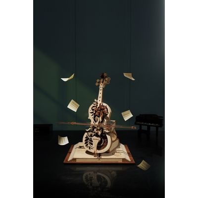 RoboTime 3D dřevěné mechanické puzzle Kouzelné violoncello (elektrický pohon)