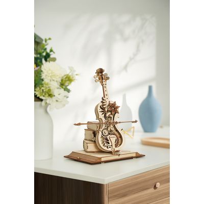 RoboTime 3D dřevěné mechanické puzzle Kouzelné violoncello (elektrický pohon)