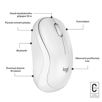 Logitech Wireless M240 Silent bílá, nano, optická myš bezdrátová