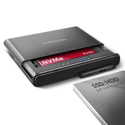 AXAGON ADSA-CC USB-C 10Gbps - NVMe M.2 SSD & SATA 2.5/3.5 SSD/HDD CLONE MASTER 2 adaptér