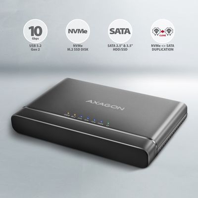 AXAGON ADSA-CC USB-C 10Gbps - NVMe M.2 SSD & SATA 2.5/3.5 SSD/HDD CLONE MASTER 2 adaptér