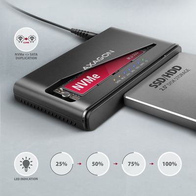 AXAGON ADSA-CC USB-C 10Gbps - NVMe M.2 SSD & SATA 2.5/3.5 SSD/HDD CLONE MASTER 2 adaptér