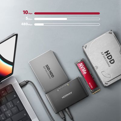 AXAGON ADSA-CC USB-C 10Gbps - NVMe M.2 SSD & SATA 2.5/3.5 SSD/HDD CLONE MASTER 2 adaptér