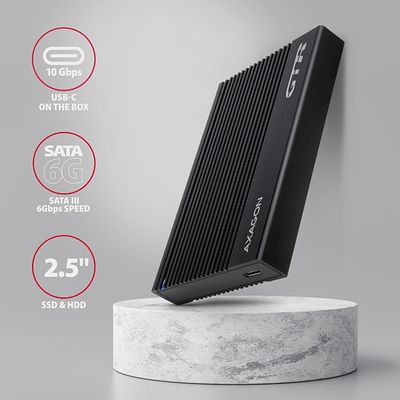 AXAGON EE25-GTR, USB-C 10Gbps - SATA 6G 2.5 RIBBED box, černý
