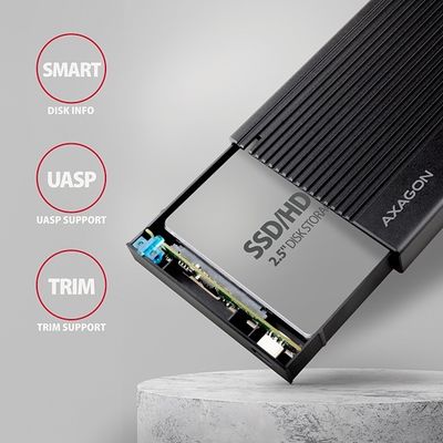 AXAGON EE25-GTR, USB-C 10Gbps - SATA 6G 2.5 RIBBED box, černý
