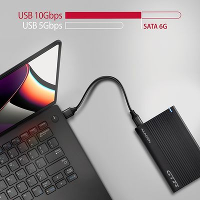 AXAGON EE25-GTR, USB-C 10Gbps - SATA 6G 2.5 RIBBED box, černý