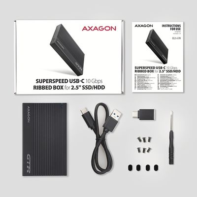 AXAGON EE25-GTR, USB-C 10Gbps - SATA 6G 2.5 RIBBED box, černý