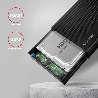 AXAGON EE35-GTR, USB-C 5Gbps - SATA 6G 3.5 RIBBED box, černý